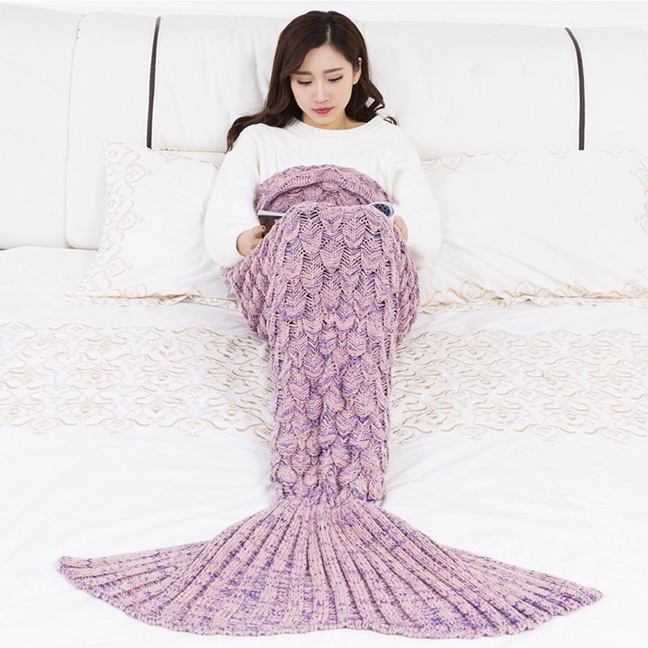 VIP LINK ISINOTEX Soft Knitted Mermaid Tail Blanket Crochet Handmade Sleeping Bag for Kids Adult Best Birthday Christmas Gift